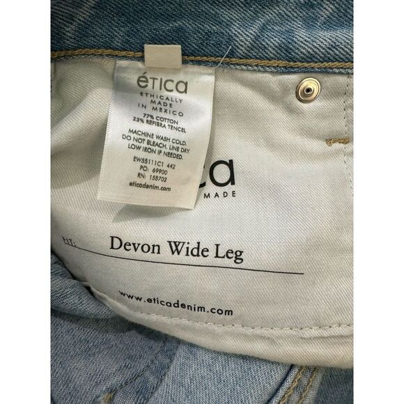 Etica Denim Devon Wide Leg Crop Jeans Size 26 Distressed High Rise Light Wash - Picture 6 of 8